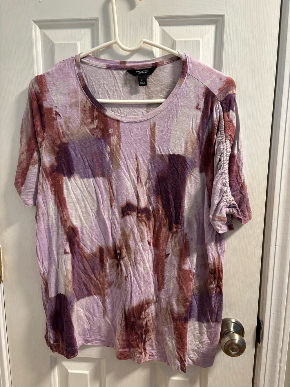 Simply Vera Vera Wang Purple and Brown Tie-Dye Short Sleeve Top X-Large